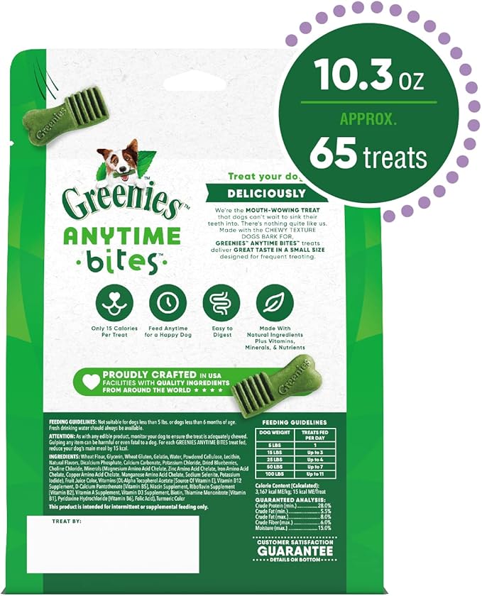 Greenies Anytime Bites Dog Treats, Blueberry Flavor, 10.3 oz. Bag