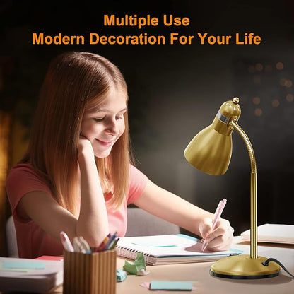 LEPOWER Metal Desk Lamp, Adjustable Goose Neck Table Lamp, Eye-Caring Study Desk Lamps for Bedroom, Study Room and Office (Gold)
