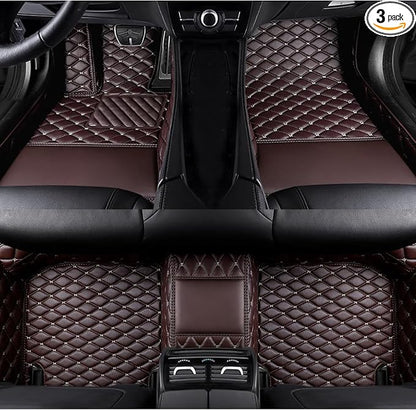 Custom Car Floor Mats with Personalized Text & Image, Unique Leather All-Weather Fit for 99% Vehicles, DIY Photo Name Logo Gift for Sedan SUV Truck(Coffee)