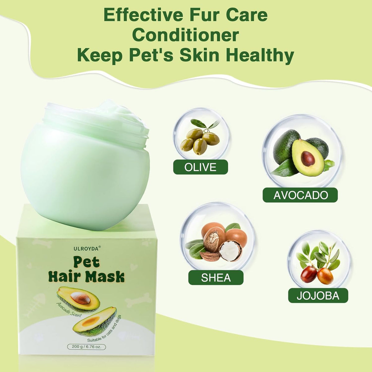 Dog Conditioner with Shea Butter & Olive Oil – Moisturizes, Relieves Itchy Skin & Allergies, Detangles, Controls Shedding, Leaves Fur Soft, Shiny & Fresh, Avocado Scent, 6.76 oz