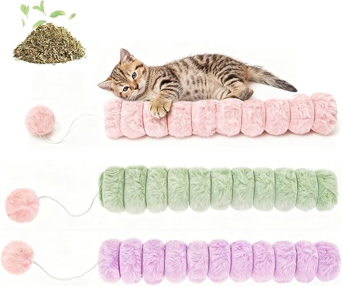 Cat Toy Pillows 3 Pack, Quiet Long Catnip Cat Kicker Toys for Indoor Cats, Interactive Kitten Toys, 14.6in/37cm