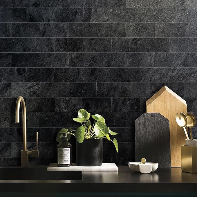 AULIGET 100 Piece Black Slate Peel and Stick Backsplash Wall Tiles, Laundry Room