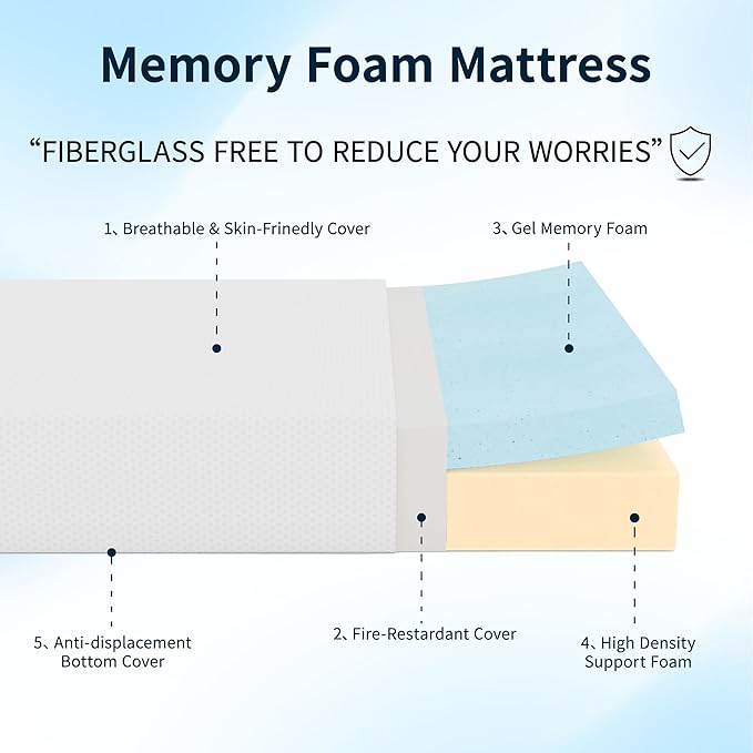 King Mattress, 12 Inch Memory Foam Mattress in a Box, Fiberglass Free King Size Mattresses for Pressure & Pain Relief, Soft and Comfortable