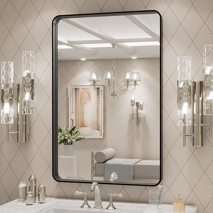 LOAAO 24X30 Inch Black Metal Framed Bathroom Mirror