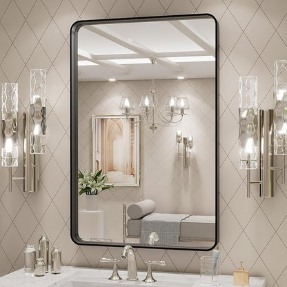 LOAAO 20X30 Inch Black Metal Framed Bathroom Mirror