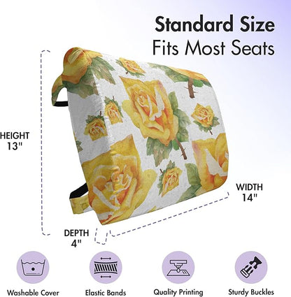 Ambesonne Rose Lumbar Back Support Pillow, Botanical Pattern with Roses Natural Beauty Theme Aquarelle Summer Bouquet, High Density Foam for Office Chairs Car Seats, 14" x 13", Green Yellow