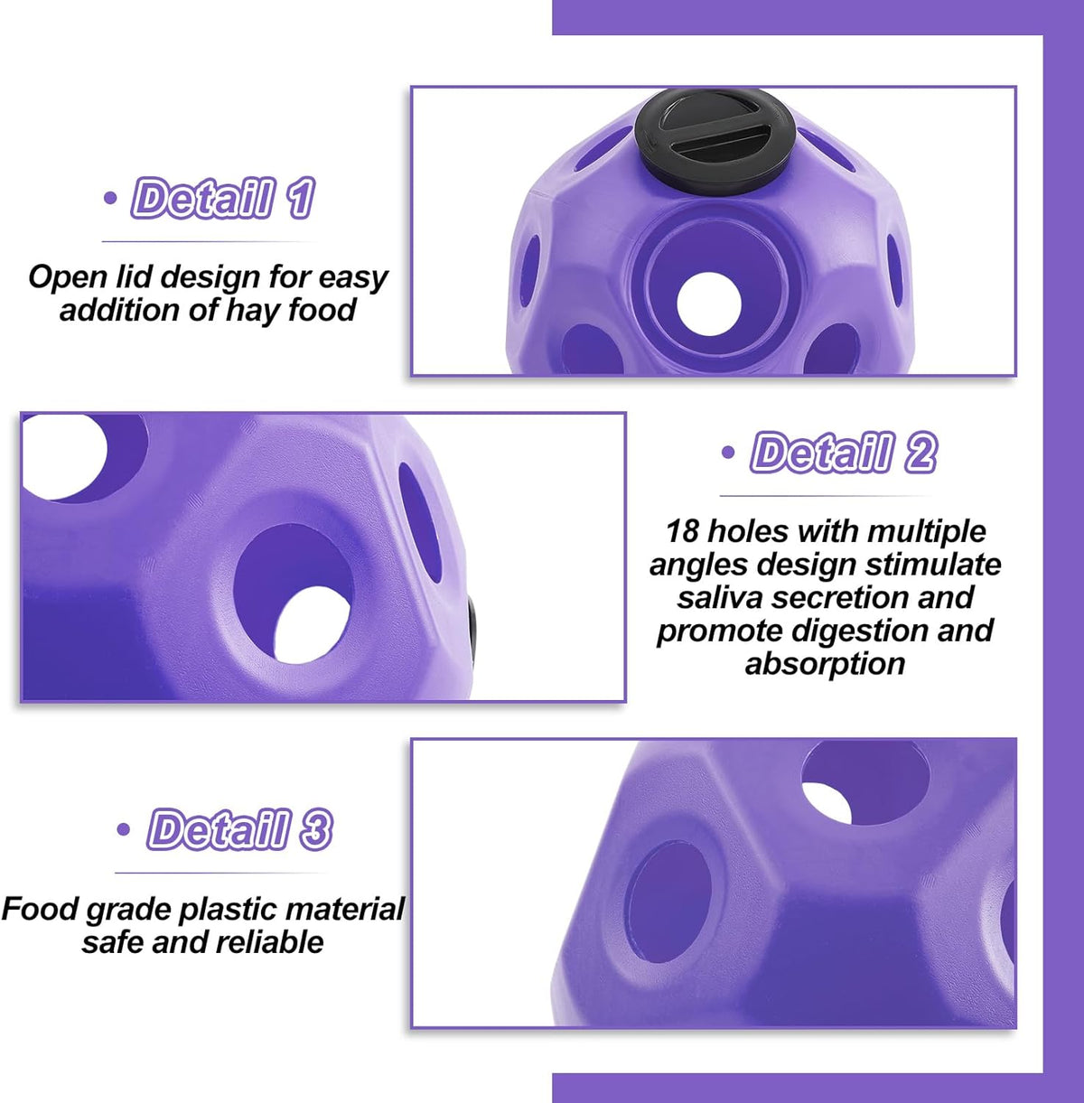 15.75" Hay Ball for Horse with Hanging Strap Slow Feed Horse Treat Ball Extra Large Hanging for Paddock Stall Stable Supplies (Purple)