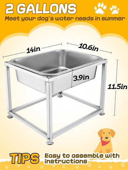 2 Gallons Large Elevated Dog Water Bowl - 11.5''H Durable Stainless Steel Raised Dog Bowl with Stand for Large Dogs, Easy to Clean and Assemble for Indoor Outdoor | 11.5'' H Sturdy Stainless Steel Raised Dog Bowl with Stand for Large Dogs, Easy to Clea...