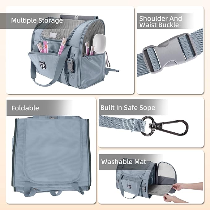 Expandable Cat Carrier Backpack for Large Cats - Airline Approved Pet Carrier Backpack for Small Dogs, Hiking & Travel, Waterproof with Breathable Mesh, 14lbs Capacity (Light Grey, Standard)