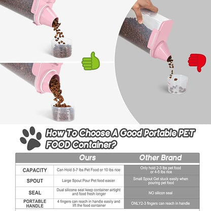 3+5Lbs 2Pack Small Cat Dog Food Storage Containers BPA Free, Airtight Pet Food Storage Containers with Large Pour Spout/1 Measuring Cup/ 4 Safety Locks and Double-Layer Silicone Strip (Pink)
