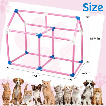 Liitrton Puppy Play Gym for Small Dogs & Kittens, Large PVC Pink Frame | Indoor Puppy Jungle Gym with 14 Hanging Enrichment Toys, Reduce Puppy & Cats Boredom