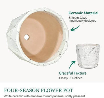 7.8 Inch Ceramic Plant Pot with Drainage Hole Mesh Net, Large Flower Pots for Indoor Plants with Saucer, Gardening Pots Outdoor
