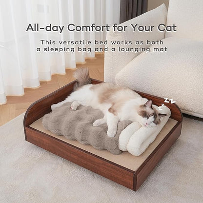 Cat Sleeping Bag for Indoor Cats Self Warming Cat Bed Fits up to 15 lbs Pets Soft Plush Warm Bed 360° Wrap Bag Washable Comfortable Pet Sleeping Bed 21" × 17" Coffee