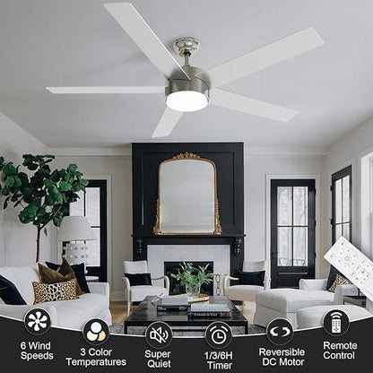 POCHFAN 60 Inch Brushed Nickel Ceiling Fans