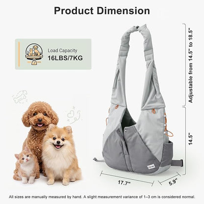 FURTIME Dog Sling Carrier, Puppy Sling for Small Dogs Up to 16 lbs | 2-in-1 Backpack and Shoulder Bag, Hands-Free Pet Carrier with Safety Tether & Adjustable Strap for Outdoors, Grey