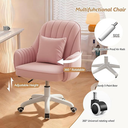 WXJHL Home Office Chair Velvet Vanity Chairs Cute Makeup Desk Chair with Wheels Mid Back Computer Chairs Height Adjustable Small Swivel Rolling Task Chair