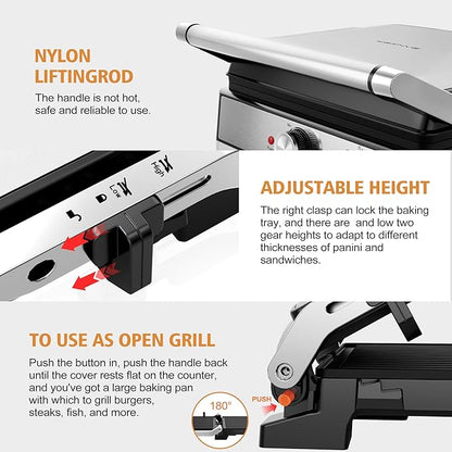 1600W Panini Press, Sandwich Maker