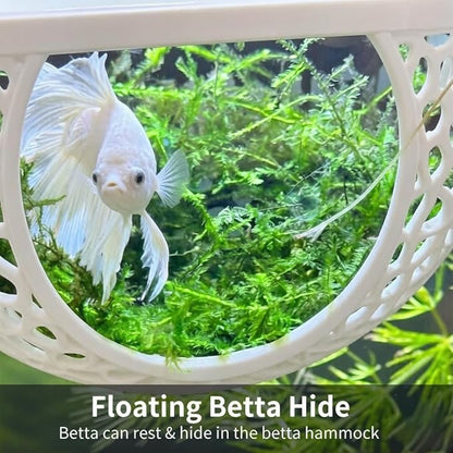 2 PCS Betta Hammock,Bett a Bed, Floating Betta Fish Hammock, 3D Printed Aquarium Decor, Betta Fish Feeder, Safe Resting Spot for Betta, Shrimp and Small Fish(White)