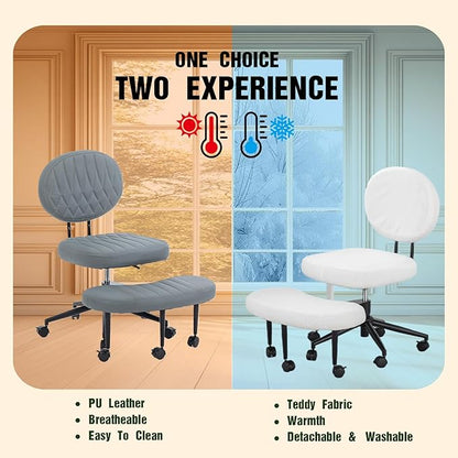 Ergonomic Cross Legged Office Chair with Wheels, Wide Seat and Backrest for Meditation, ADHD Cross Legged Office Chair with Adjustable Height, 360°Rotating Footrest for Yoga Home Office