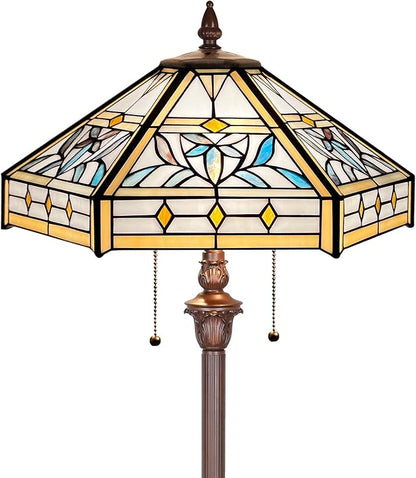 Capulina Tiffany Lamp Stained Glass Floor Lamp 2-Light 16X16X63 Inches Mission Hexagon Tiffany Style Standing Reading Lamp for Living Room Bedroom Home Office