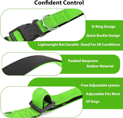 Reflective Dog Collar Padded with Soft Neoprene Breathable Quick Release Basic Dog Collars for Puppy Small Dogs Girl Green