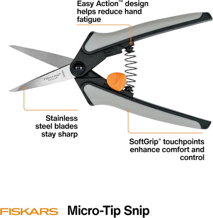 Fiskars 15pc Micro-Tip Pruning Snip Set, Precision Stainless Steel Blades, Softgrip Handles for Deadheading, Trimming & Shaping Small Plants