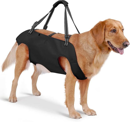 Full Body Dog Lift Harness, Support Senior & Disabled Dogs Walking | Help Up & Down Stairs Grooming, Dog Sling Backpack, Front Hind Leg Joint Injuries, Reflective, Soft Padded Handle | Black, L