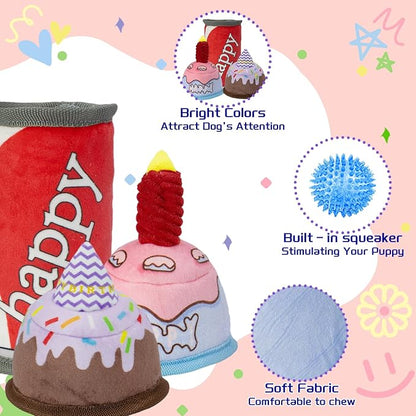 Dog Birthday Toy,No Stuffing Dog Toys for Puppy, Squeaky Plush Dog Toys for Large, Medium and Small Breeds, Balls Inside,Suitable Size Interactive Dog Toy for Indoor Outdoor Play