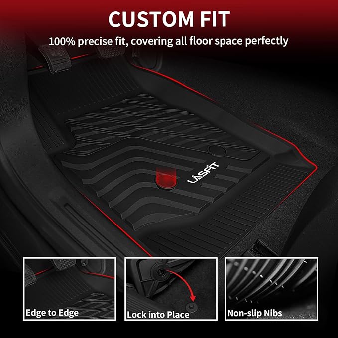 LASFIT Floor Mats for Chevrolet Chevy Colorado/GMC Canyon 2015-2022 (Only Crew Cab), All Weather TPE Custom Fit Automotive Floor Mats for Cars, 1st and 2nd Row Car Floor Mats Full Set, 3 PCS, Black
