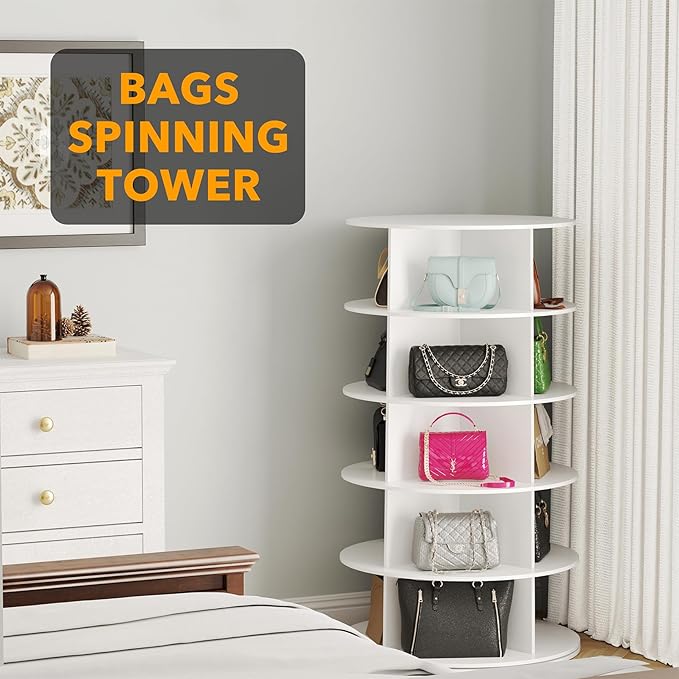 SpaceAid 5 Tier Rotating Shoe Rack Tower, Spinning Shoe Display Lazy Susan