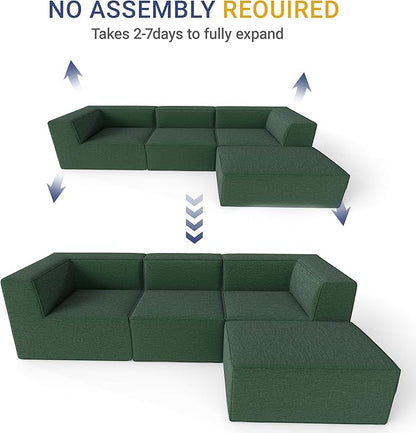 106" Sectional Compressed Sofa Modular Couches L-Shape with Chaise,High-Density Foam No Assembly Required,4-Piece(2xCorner 1xArmless 1xOttoman) for Living Room Chenille Green