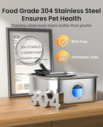 oneisall 10L/2.6Gal Dog Water Fountain for Large Dogs (with 5 Filters) | Deeper & Wider Drinking Area, Visualization Water Window & Triple Filtration,304 Stainless Steel