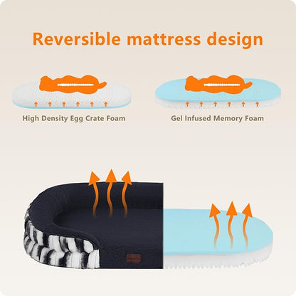 Dwanton Orthopedic Dog Bed for Medium Dogs with Gel Memory Foam, Waterproof Dog Sofa, Washable Pet Bed with Four Sided Bolster Cushion, Removable Cover & Non-Slip Bottom, 36", Tie-dye Grey