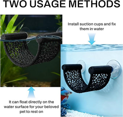 Betta Fish Hammock, White Floating Resting Leaf with Suction Cup - Aquarium Perch Ledge for Bettas, Shrimp, and Nano Fish - Minimalist Tank Decor & Accessory (Black)