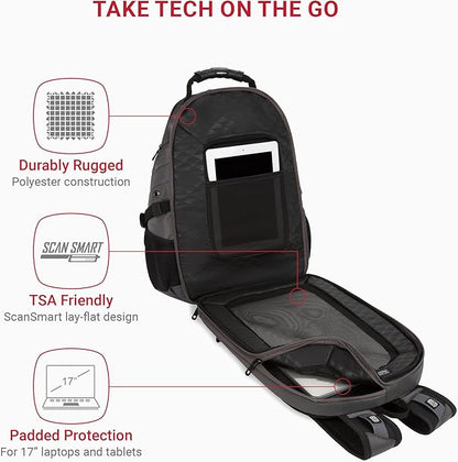 SWISSGEAR 1900 ScanSmart TSA Laptop Backpack Fits 17 Inch Laptop with RFID Protection and Tablet Pocket, Sting Grey Ballistic, 19-Inch