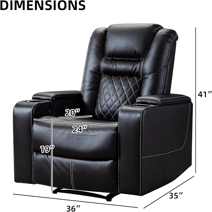 CANMOV Electric Power Recliner Chair Set of 5, Breathable Leather Home Theater Seating with Hidden Arm Storage, Power Recliner Chair for Living Room with USB Ports and Cup Holders,Black