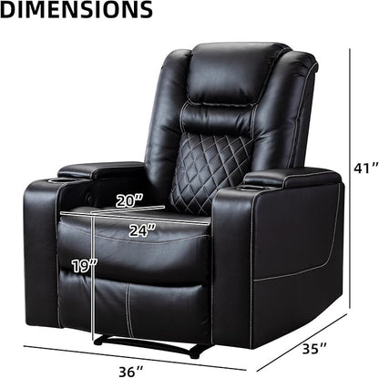 CANMOV Electric Power Recliner Chair Set of 5, Breathable Leather Home Theater Seating with Hidden Arm Storage, Power Recliner Chair for Living Room with USB Ports and Cup Holders,Black