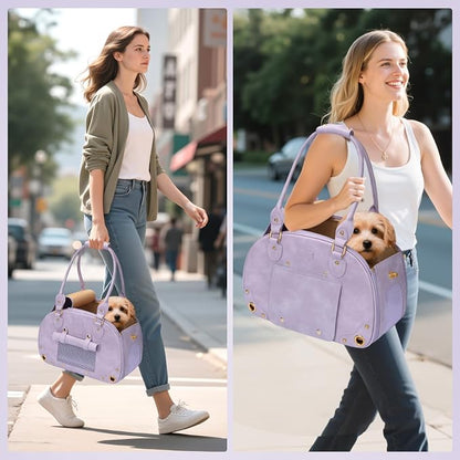 Dog Carrier Purse, Pet Bag, Waterproof Premium Leather Pet Travel Portable Bags for Cat and Small Dog Home & Outdoor Small Purple