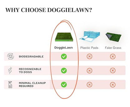 DoggieLawn Real Grass Dog Pee Pads w/ Tray - Standard Dog Potty Pad 24x16 | No-cleaning, odor-reducing puppy potty training pad for housebreaking, indoor or outdoor use, real grass, replace when needed