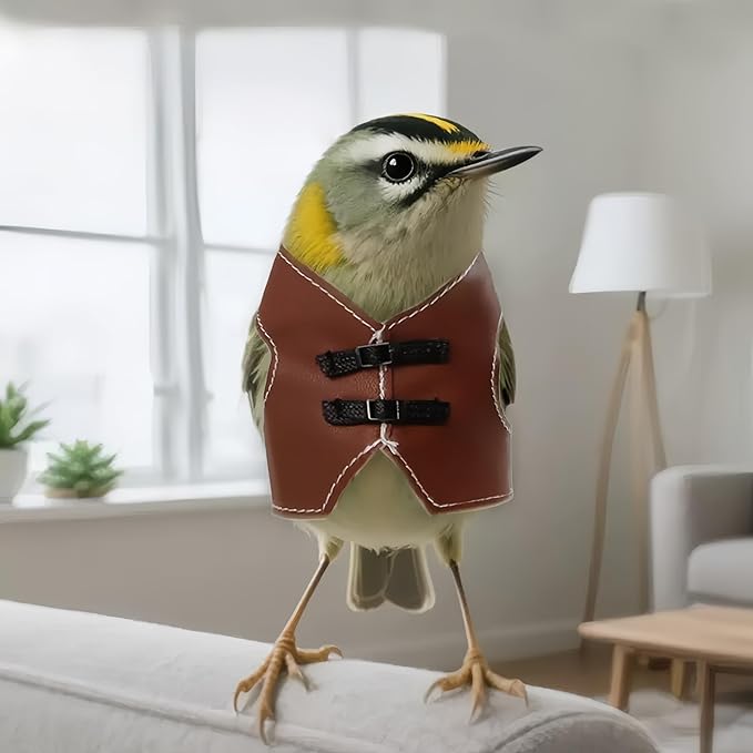 Bird Clothes, Parrot Leather Jacket, Bird Costume Cosplay Photo Prop, Parrot Apparel for Eclectus, Budgerigar, African Greys Parakeet, Conure, Cockatiel, Love Birds-Cowboy Style,Brown,S