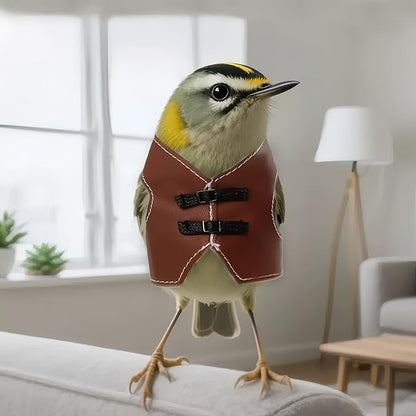 Bird Clothes, Parrot Leather Jacket, Bird Costume Cosplay Photo Prop, Parrot Apparel for Eclectus, Budgerigar, African Greys Parakeet, Conure, Cockatiel, Love Birds-Cowboy Style,Brown,L