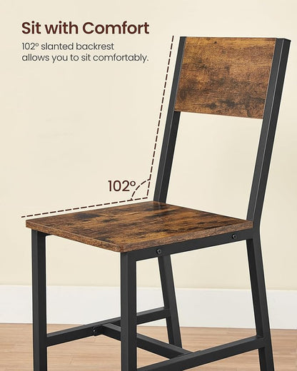 VASAGLE Dining Chair Set of 6, Wood Kitchen Chairs with Metal Steel Frame, Easy to Assemble, Comfortable Seat, Modern Farmhouse Chair for Kitchen, Bedroom, Living Room, Rustic Brown and Ink Black