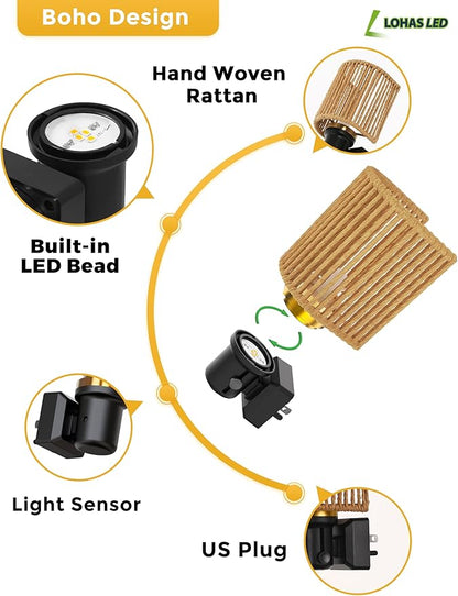L LOHAS LED Night Lights Plug into Wall, Plug in Night Light, Bohemian Nightlight Dimmable with Light Sensor, 3000K, Boho Nightlights Farmhouse Decorative for Bedside Bedroom Bathroom Hallway, 1 Pack