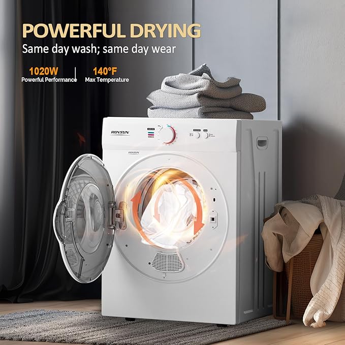 ROVSUN 1.8 Cu.Ft Portable Clothes Dryer, Front Load Dryer Machine, Compact