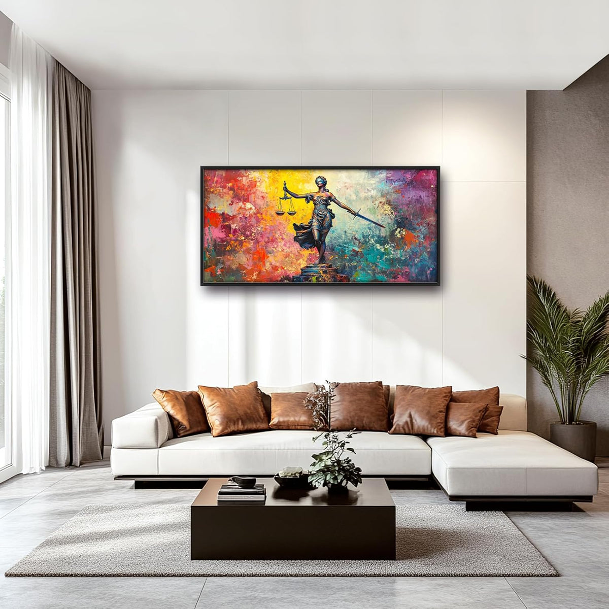 Extra Large Lady Justice Framed Wall Art for Living Room,Oversized Scales of Justice Pictures Wall Decor,Abstract Colorful Canvas Print Painting Modern Artwork Bedroom Office Bathroom 60L" x 30W"