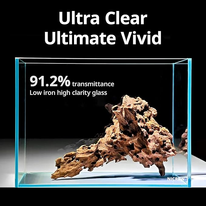 NICREW 2.5 Gallon Nano Nature Aquarium Kit, Ultra-Clear Rimless Desktop Fish Tank with Light and Filter, Perfect for Small Fish, Shrimp, or Betta, Basic Version, Clear