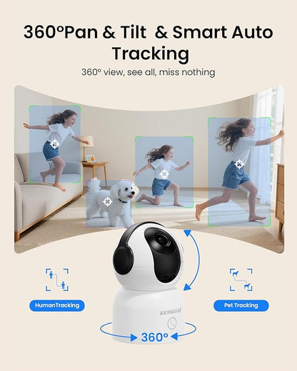 4K 8MP WiFi Camera, 360°Pan/Tilt Indoor Camera, 2-Way Talk, One-Touch Calling
