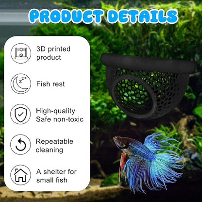 Floating Betta Hide & Shrimp Cave – 3D Printed Aquarium Decor, Multi-Functional Hammock, Feeding Ring & Safe Resting Spot for Betta, Shrimp & Small Fish (PLA, Eco-Safe)