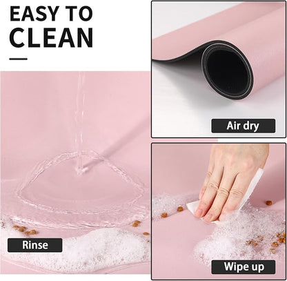 HotLive Dog Food Mat - Absorbent Cat Mat for Food and Water, No Stains Pet Feeding Bowl Mat, Easy to Clean Pet Placemats, Quick Dry Dog Water Dispenser Mat for Messy Drinkers | Paw Pink 12"x 19"