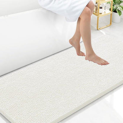 Arotive Bathroom Rugs 59x24, Extra Soft Absorbent Shaggy Chenille Bath Rugs, Machine Washable Rubber Backing Non-Slip Bath Mats for Bathroom Floor Tub and Shower, Home Decor Accessories, Ivory